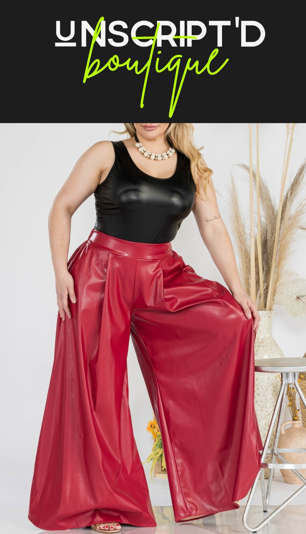 Faux Leather Palazzo Pants - Red