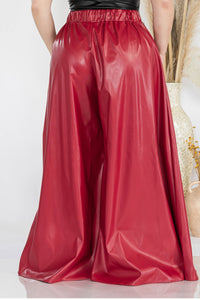 Faux Leather Palazzo Pants - Red